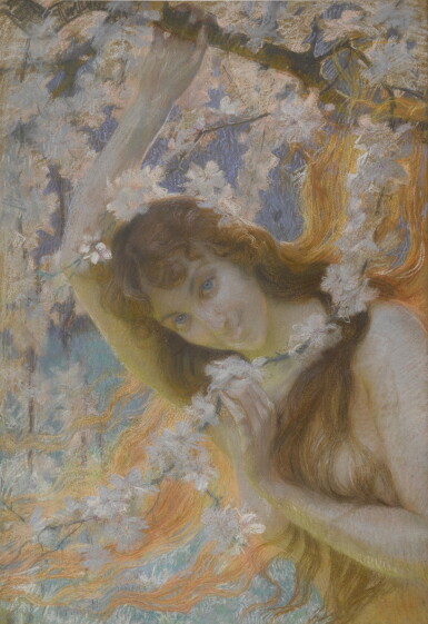 View full screen - View 1 of Lot 689. Fille sous un cerisier en fleurs.