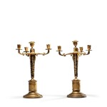 A pair of patinated and gilt-bronze four-light candelabra, possibly Russia, circa 1810