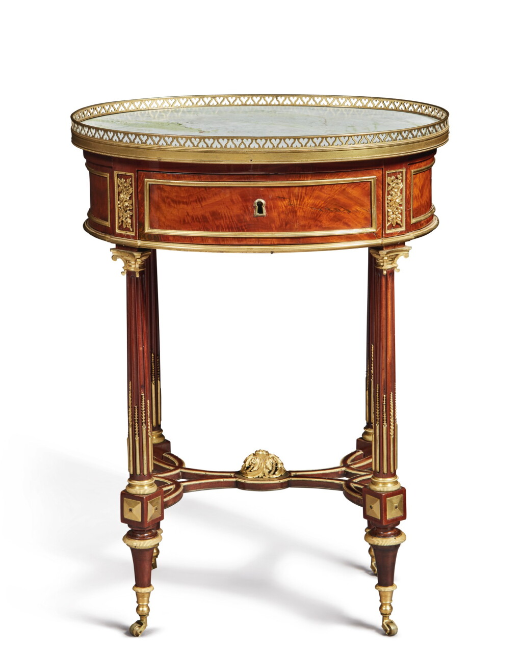 View full screen - View 1 of Lot 176. A LOUIS XVI GILT BRONZE-MOUNTED OVAL MAHOGANY OCCASIONAL TABLE BY PAPST, CIRCA 1790.