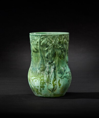 View full screen - View 1 of Lot 318. "Wisteria Seed Pod" Favrile Pottery Vase.