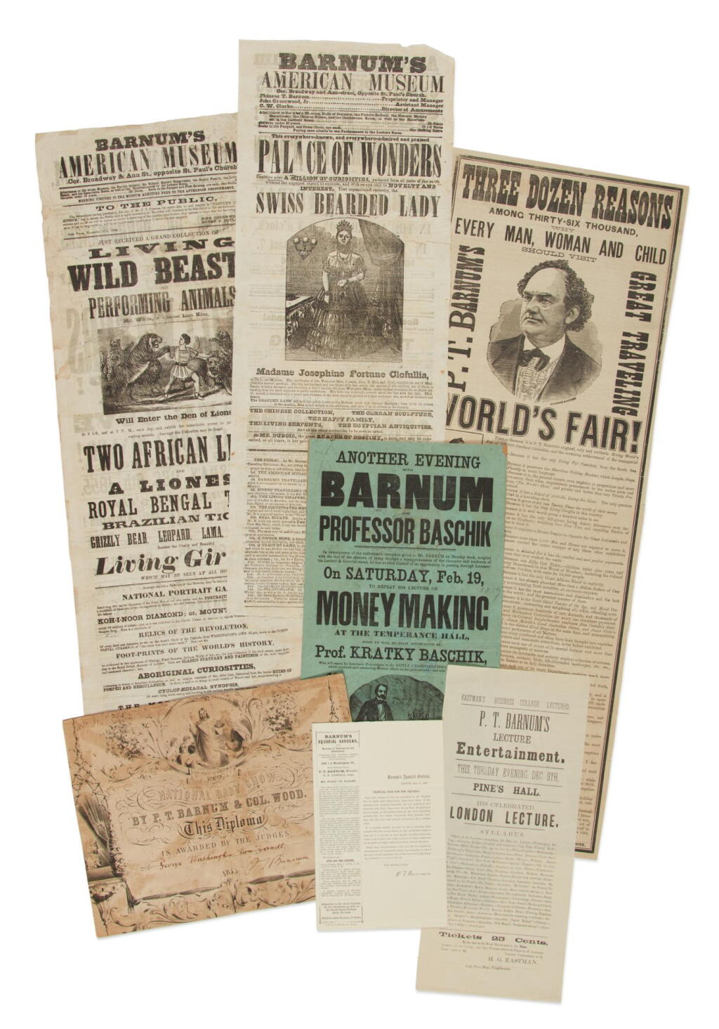 View full screen - View 1 of Lot 48. Barnum, P. T. | "Three Dozen Reasons Among Thirty-Six Thousand" to visit Barnum's fair.