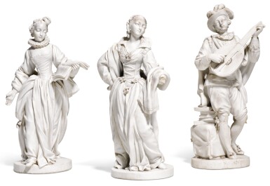 View full screen - View 1 of Lot 30. THREE SEVRES WHITE BISCUIT PORCELAIN FIGURES, CIRCA 1772.
