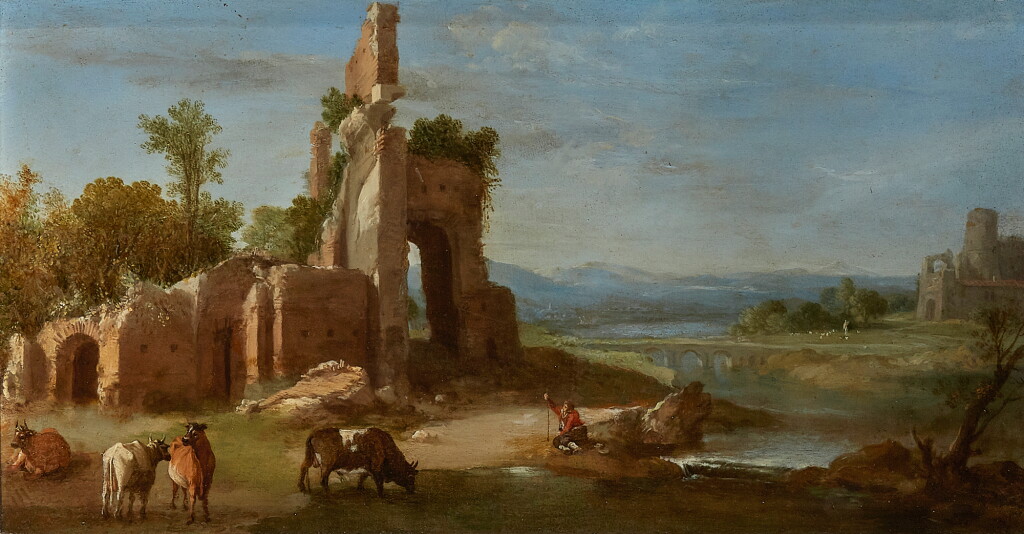 View full screen - View 1 of Lot 30. BARTHOLOMEUS BREENBERGH | An Italianate landscape with ruins.
