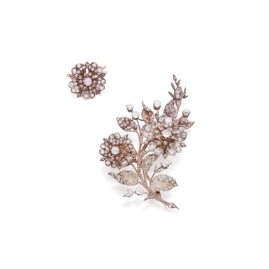 View full screen - View 1 of Lot 153. Two Silver-Topped Gold and Diamond Brooches.