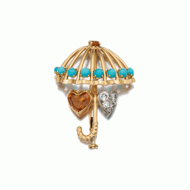View full screen - View 1 of Lot 314. Gold, Turquoise, Citrine and Diamond Brooch, Paris.