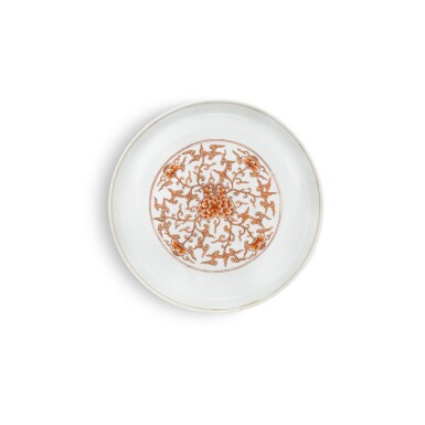 View full screen - View 1 of Lot 37. A rare iron-red decorated 'floral' dish, Mark and period of Kangxi.