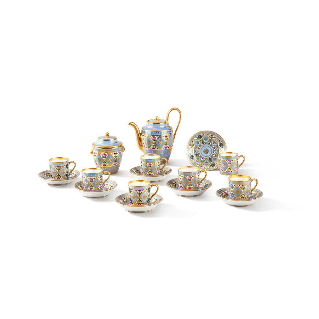 View full screen - View 1 of Lot 1219. A Sèvres porcelain fond agate part coffee service, circa 1812.