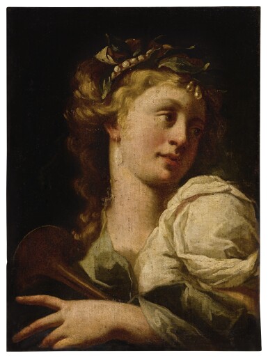View full screen - View 1 of Lot 19. Sold Without Reserve | NORTH ITALIAN SCHOOL, 17TH CENTURY | PORTRAIT OF A LADY, BUST LENGTH, PLAYING A MUSICAL INSTRUMENT.