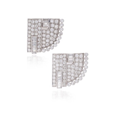 View full screen - View 1 of Lot 720. Pair of double-clip brooches, circa 1930.