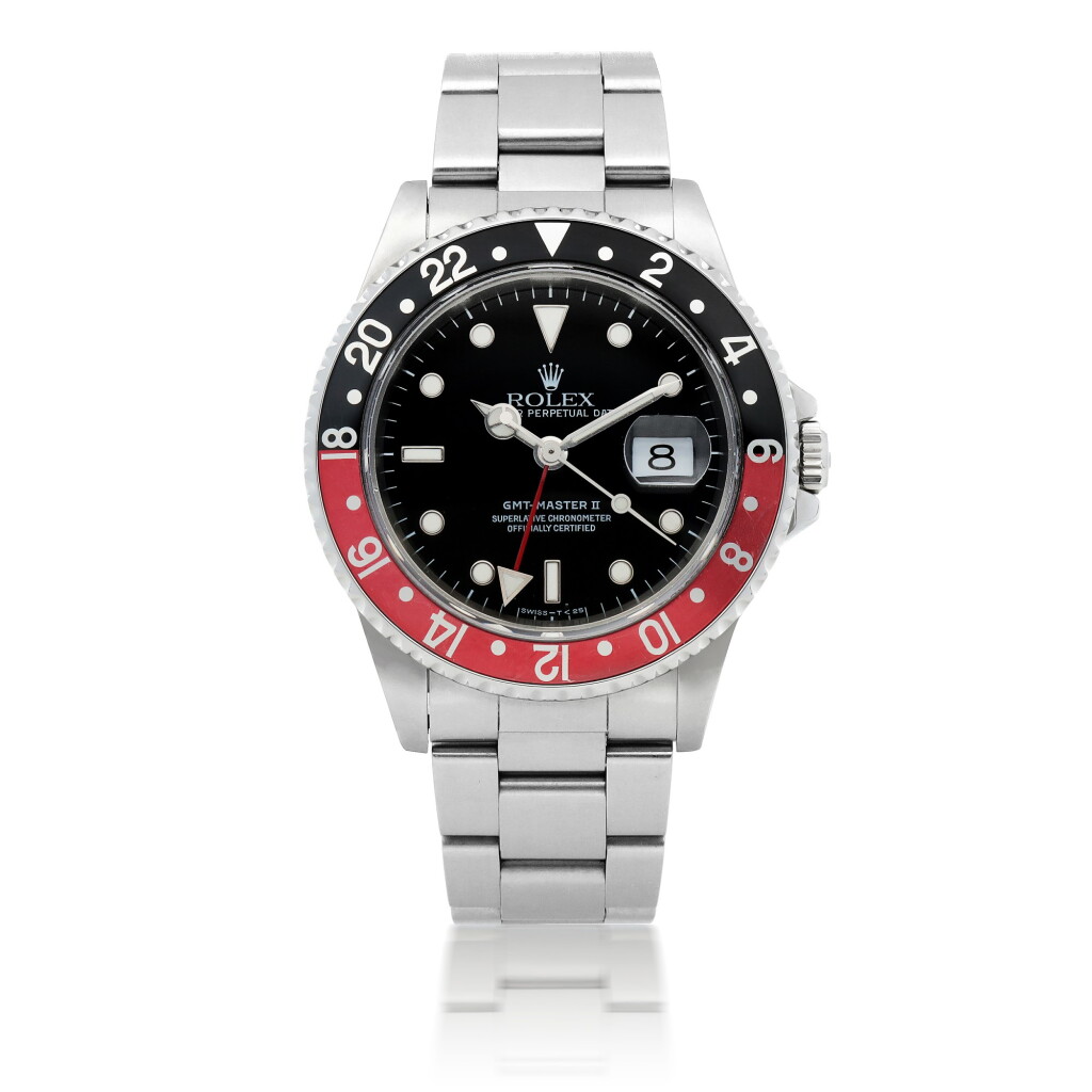 Voir en plein écran - Voir 1 du lot 555. ROLEX | 'COKE' GMT-MASTER II, REF 16710 STAINLESS STEEL DUAL TIME WRISTWATCH WITH DATE AND BRACELET CIRCA 1997.