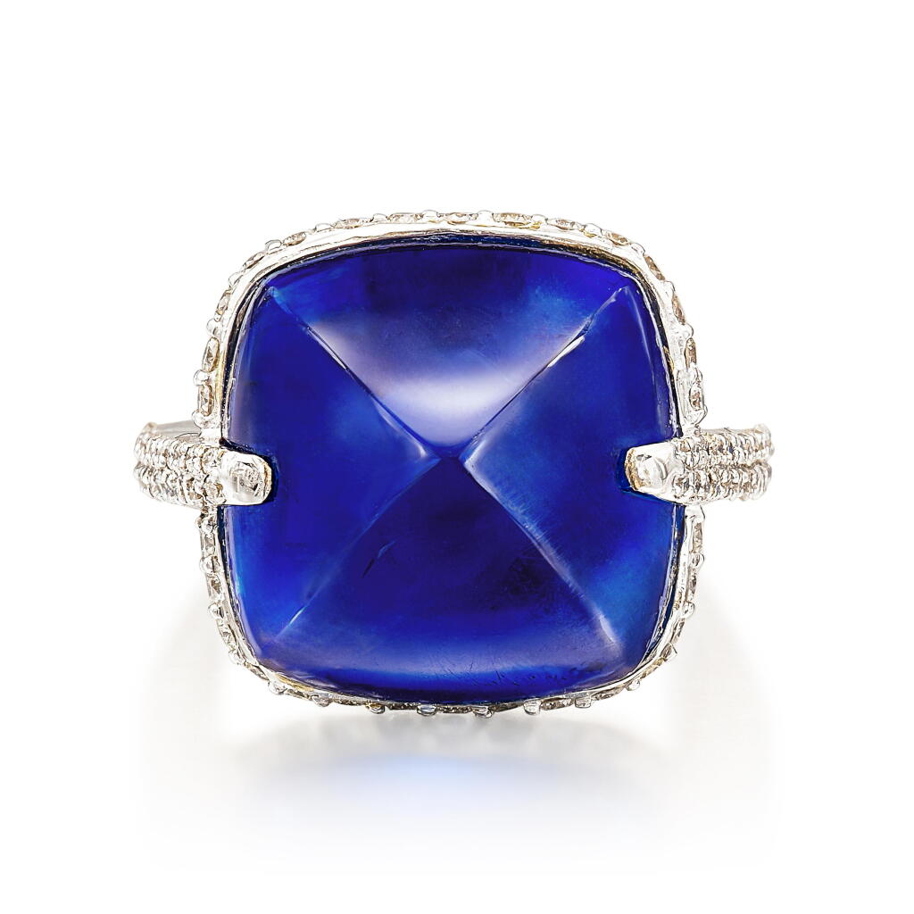 View full screen - View 1 of Lot 1239. SAPPHIRE AND DIAMOND RING | 天然 「緬甸」未經加熱藍寶石 配 鑽石 戒指.