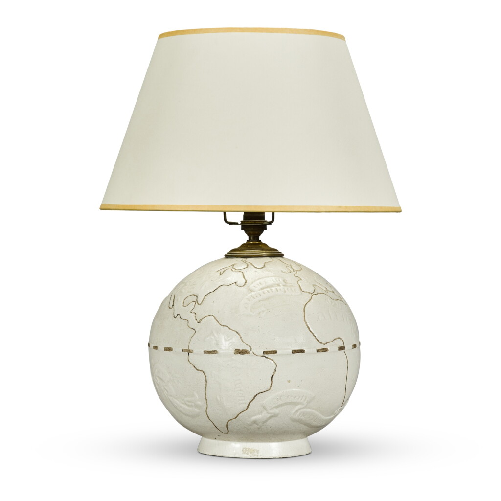 View full screen - View 1 of Lot 113. A white crackle-glazed globular ceramic table lamp, probably French, circa 1930.