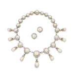 Natural Pearl and Diamond Demi-Parure, Late 19th Century | 天然珍珠 配 鑽石 項鏈 及 耳環套裝,十九世紀末