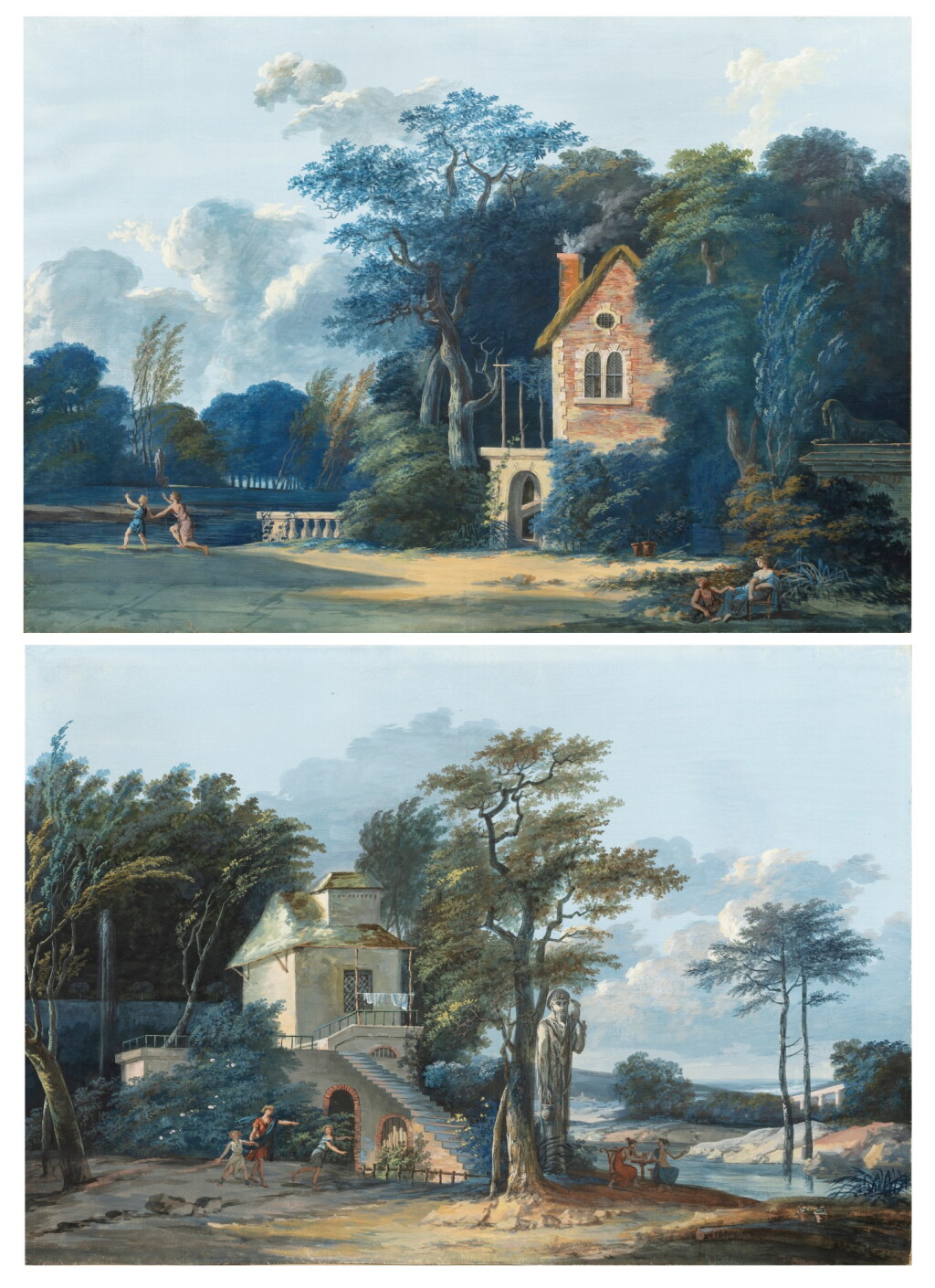View full screen - View 1 of Lot 196. Pastoral landscape with thermal baths; Pastoral landscape with a child shooting an arrow.