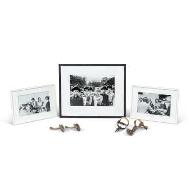 View full screen - View 1 of Lot 76. A lot of two pairs of spurs probably worn during the filming of The Magnificent Seven, together with three black-and-white photographs .