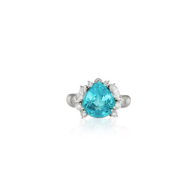 View full screen - View 1 of Lot 29. Paraíba Tourmaline and Diamond Ring.