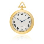 CARTIER, PARIS | REF 3978, A YELLOW GOLD ULTRA THIN OPEN FACED WATCH WITH SIGNED CARTIER CHAIN CIRCA 1995