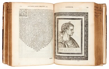 View full screen - View 1 of Lot 90. Ciccarelli, Le vite degli imperatori romani, Rome, 1590, contemporary calf with gilt centrepiece.
