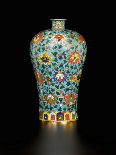 View full screen - View 1 of Lot 81. A cloisonné enamel meiping, Ming dynasty, 16th / 17th century | 明十六 / 十七世紀 掐絲琺瑯纏枝蓮紋梅瓶.