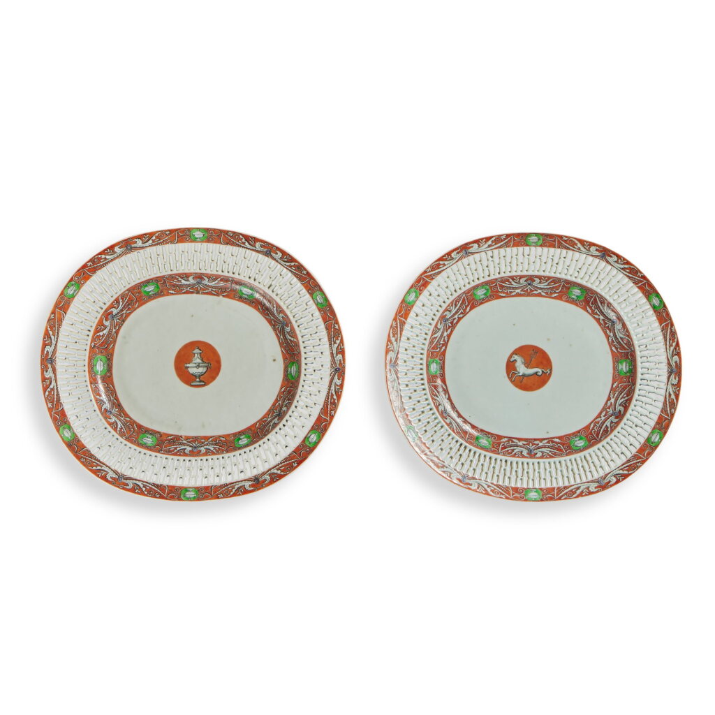 View full screen - View 1 of Lot 1080. A Pair of Chinese Export Pierced Oval Platters, Qing Dynasty, Jiaqing Period, circa 1810.