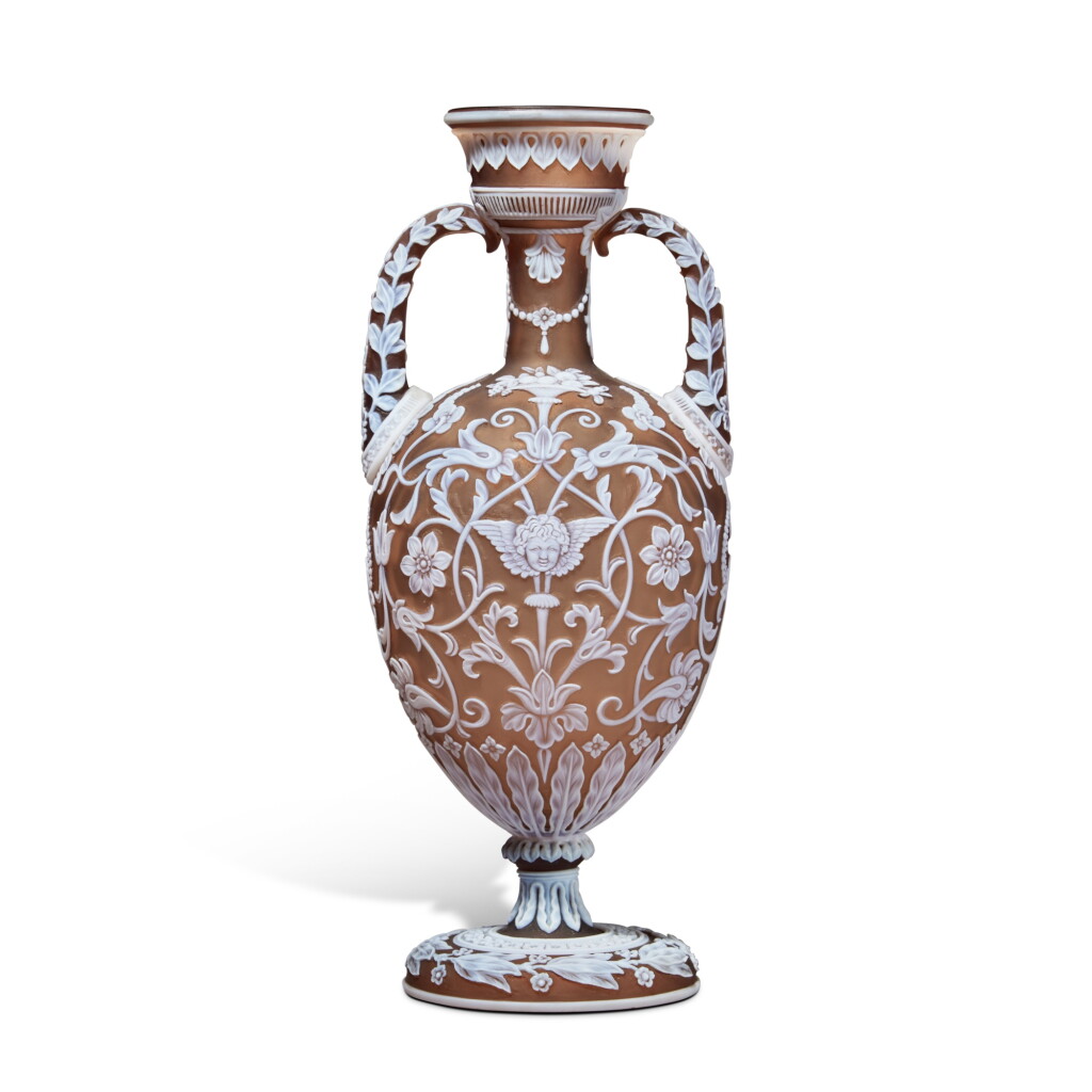 View full screen - View 1 of Lot 42. A Thomas Webb & Sons Cameo Small Two Handled Amphora Vase, Circa 1884.
