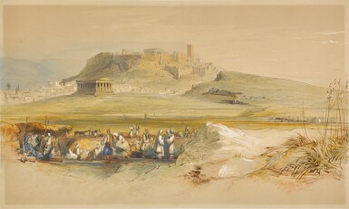 View full screen - View 1 of Lot 755. View of the Acropolis and the temple of Hephaistos, Athens.