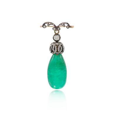 View full screen - View 1 of Lot 13. Emerald and diamond pendant | Pendente in smeraldo e diamanti 1870 circa.