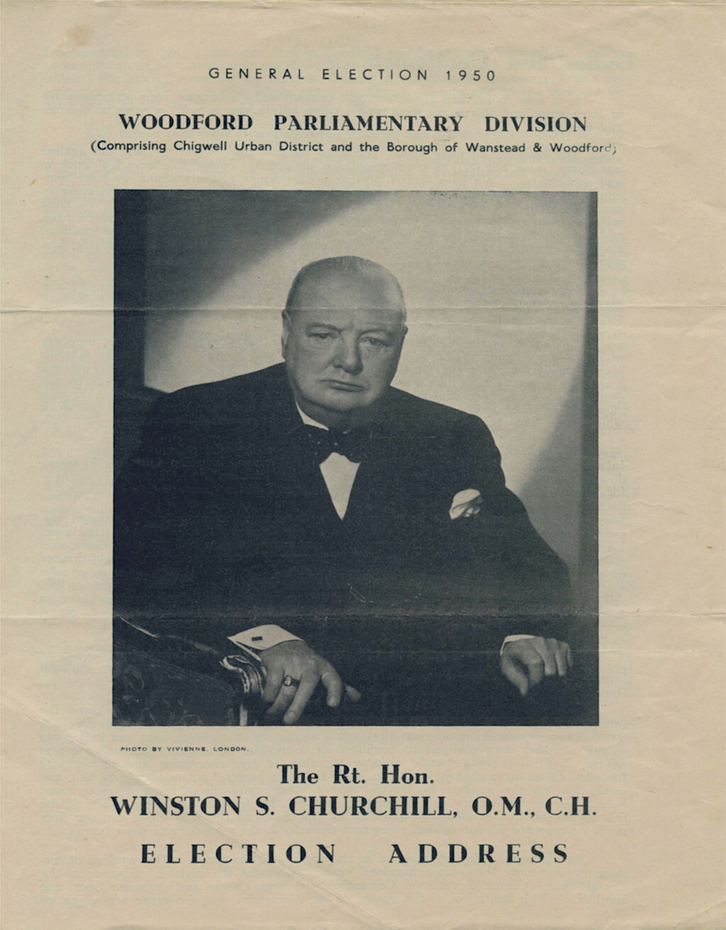 View full screen - View 1 of Lot 76.  Winston S. Churchill | [Election Address] — General Election 1950, Woodford Parliamentary Division... London: Frederick J. Mummery, 1950.