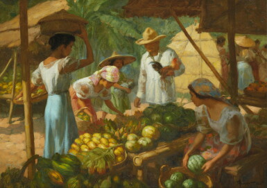 View full screen - View 1 of Lot 1029. Fernando Cueto Amorsolo 阿莫索羅 | Barrio market 巴里奧市場.