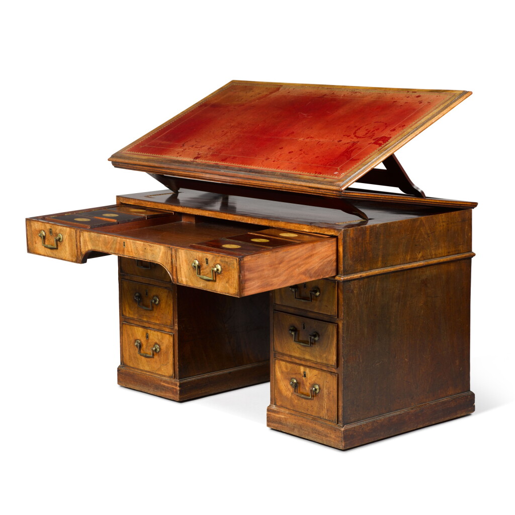 View full screen - View 1 of Lot 98. A late George III mahogany architect's desk, early 19th century, attributed to Gillows.