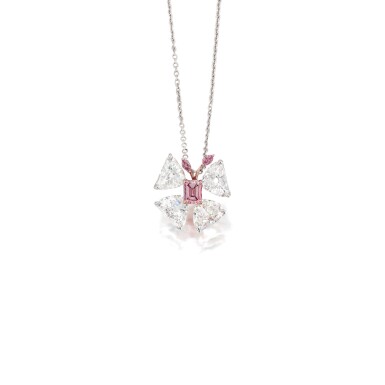 View full screen - View 1 of Lot 1657. FANCY INTENSE PURPLISH PINK DIAMOND AND DIAMOND PENDENT NECKLACE / RING 0.72卡拉 方形 濃彩紫粉紅色 VS2淨度 鑽石 配 鑽石 項鏈 / 戒指.