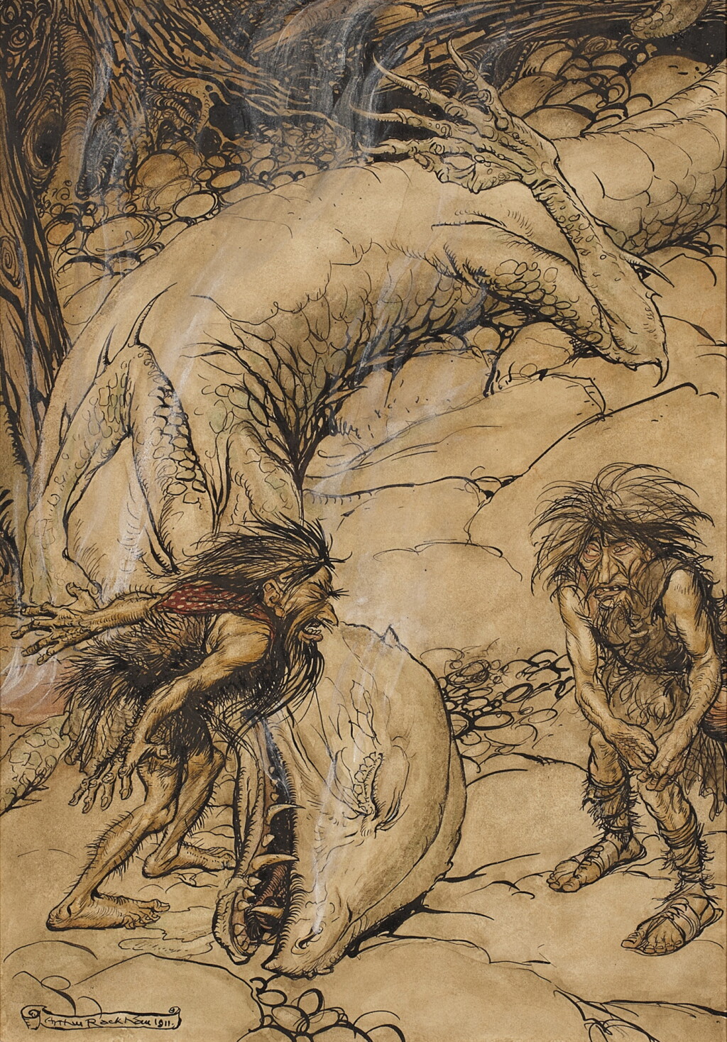 View full screen - View 1 of Lot 1047. Rackham, Arthur — Richard Wagner | Original ink and watercolor drawing from Siegfried & The Twilight of the Gods.