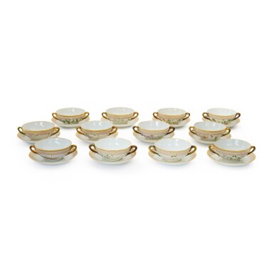 View full screen - View 1 of Lot 338. Twelve Royal Copenhagen ‘Flora Danica’ two-handled soup bowls and stands, Modern.