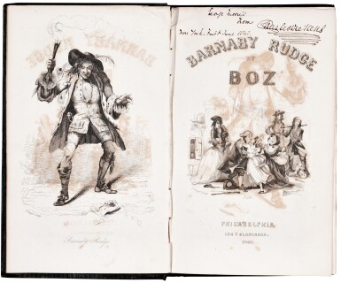 View full screen - View 1 of Lot 79. Dickens, Barnaby Rudge, 1842, first American edition, inscribed by Dickens to Morris.