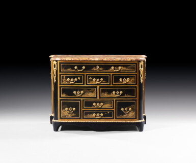 View full screen - View 1 of Lot 35. A French Régence gilt-bronze mounted and Japanese lacquer commode en cabinet, circa 1720 | Commode en cabinet en laque du Japon, bois noirci et bronze doré d'époque Régence, vers 1720.