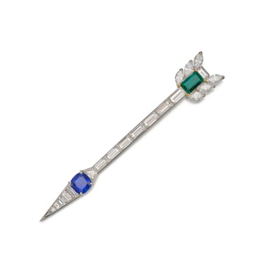 View full screen - View 1 of Lot 581. Sapphire, Emerald and Diamond Brooch, France.