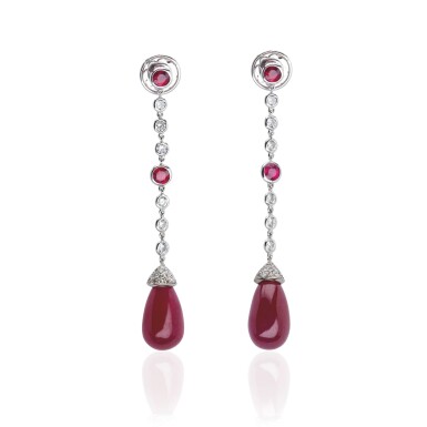 View full screen - View 1 of Lot 49. PAIR OF RUBY AND DIAMOND EARRINGS, MICHELE DELLA VALLE.
