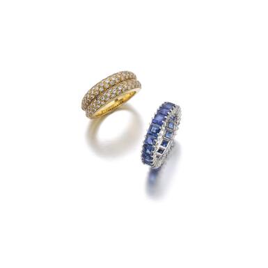 View full screen - View 1 of Lot 113. SAPPHIRE RING AND A DIAMOND RING.