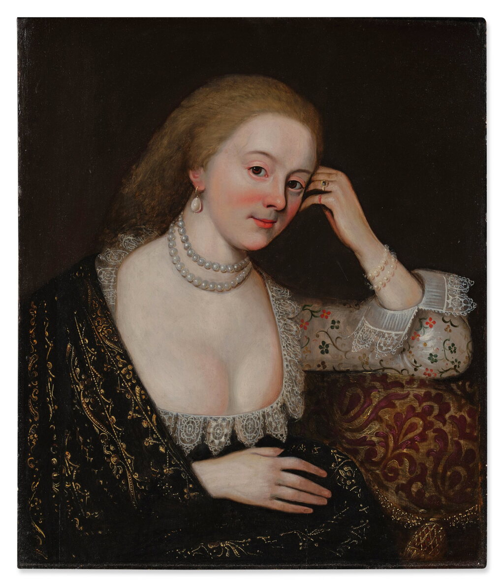 View full screen - View 1 of Lot 4. Portrait of a seated lady, half length, with her head resting in her hand.