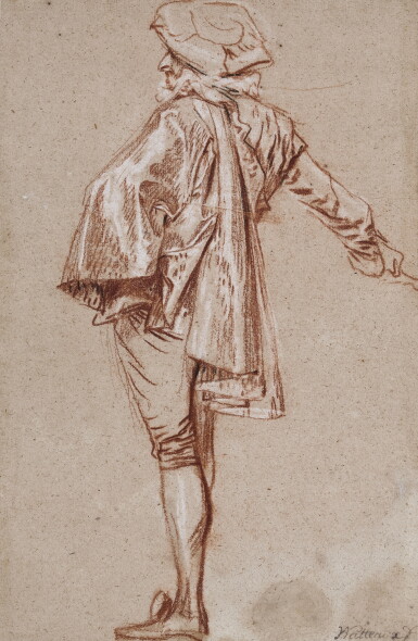 View full screen - View 1 of Lot 174. Study of a Standing Man in a cape and beret, seen from over his left shoulder, his right arm outstretched.