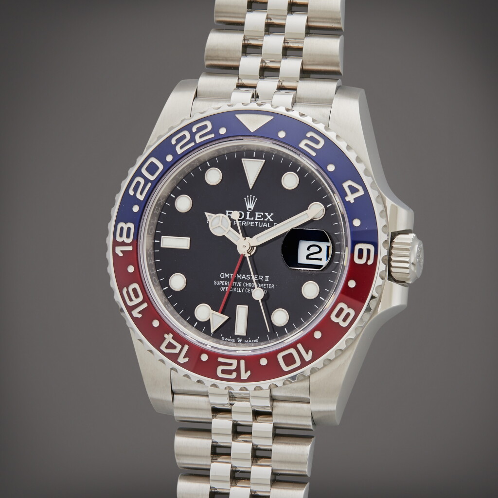 View full screen - View 1 of Lot 2. Reference 126710BLRO GMT-Master II 'Pepsi' | A stainless steel automatic dual time wristwatch with date and bracelet, Circa 2021.
