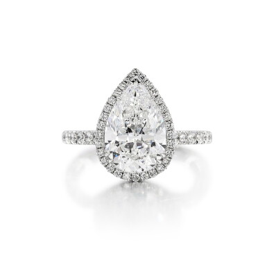 View full screen - View 1 of Lot 2759. Diamond Ring | Ronald Abram | 3.02克拉 梨形 D色 鑽石 戒指.