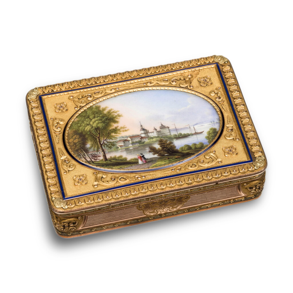 View full screen - View 1 of Lot 1254. A gold and enamel snuff box, Hanau, circa 1815/20, the enamel plaque painted by Berneaud.