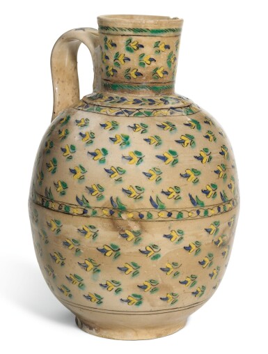 View full screen - View 1 of Lot 293. A KUTAHYA POLYCHROME POTTERY JUG, TURKEY, 18TH CENTURY.