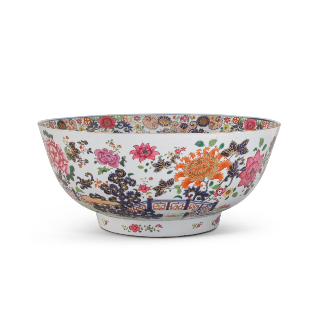 View full screen - View 1 of Lot 93. A large Chinese Export famille-rose punch bowl, Qing dynasty, 18th century.