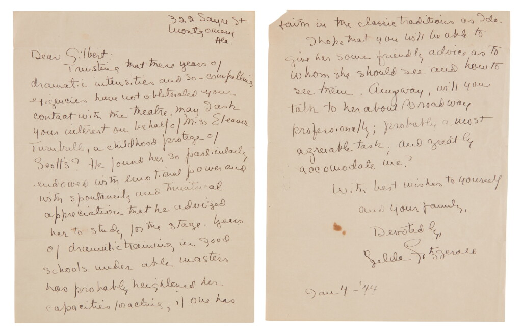 View full screen - View 1 of Lot 139. Fitzgerald, Zelda Sayre | An entreaty on behalf of a young actress.