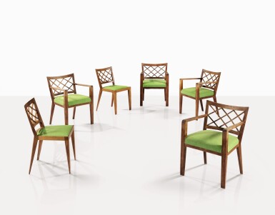 View full screen - View 1 of Lot 109. Quatre fauteuils et deux chaises Croisillons.