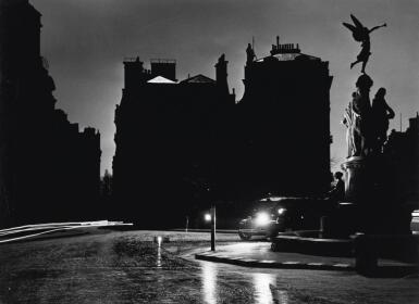 View full screen - View 1 of Lot 90. MARGARET BOURKE-WHITE | LONDON AT NIGHT, A DRINKING FOUNTAIN AT THE JUNCTION OF HAMILTON TERRACE AND PARK LANE, 1939.