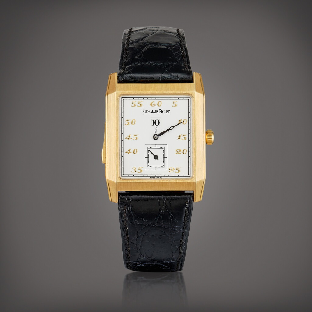 View full screen - View 1 of Lot 2223. Reference 25723 A limited edition yellow gold minute repeater jumping hour wristwatch with unusual numbered dial, Circa 1993 | 愛彼 | 型號25723 限量版黃金三問跳時腕錶,約1993年製.