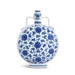 A blue and white 'floral' moonflask, Qing dynasty, Qianlong period 清乾隆 青花纏枝花卉紋抱月瓶